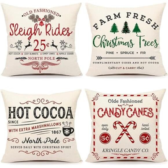Farmhouse Christmas Pillow Covers 18x18 Set of 4 Winter Holiday Decorations - Picture 7 of 7
